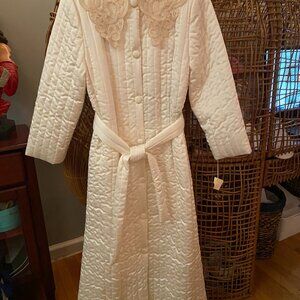 Vtg Eve Stillman Couture Quilted Robe Lace Trim Belt Pockets Sleepwear - P - NWT